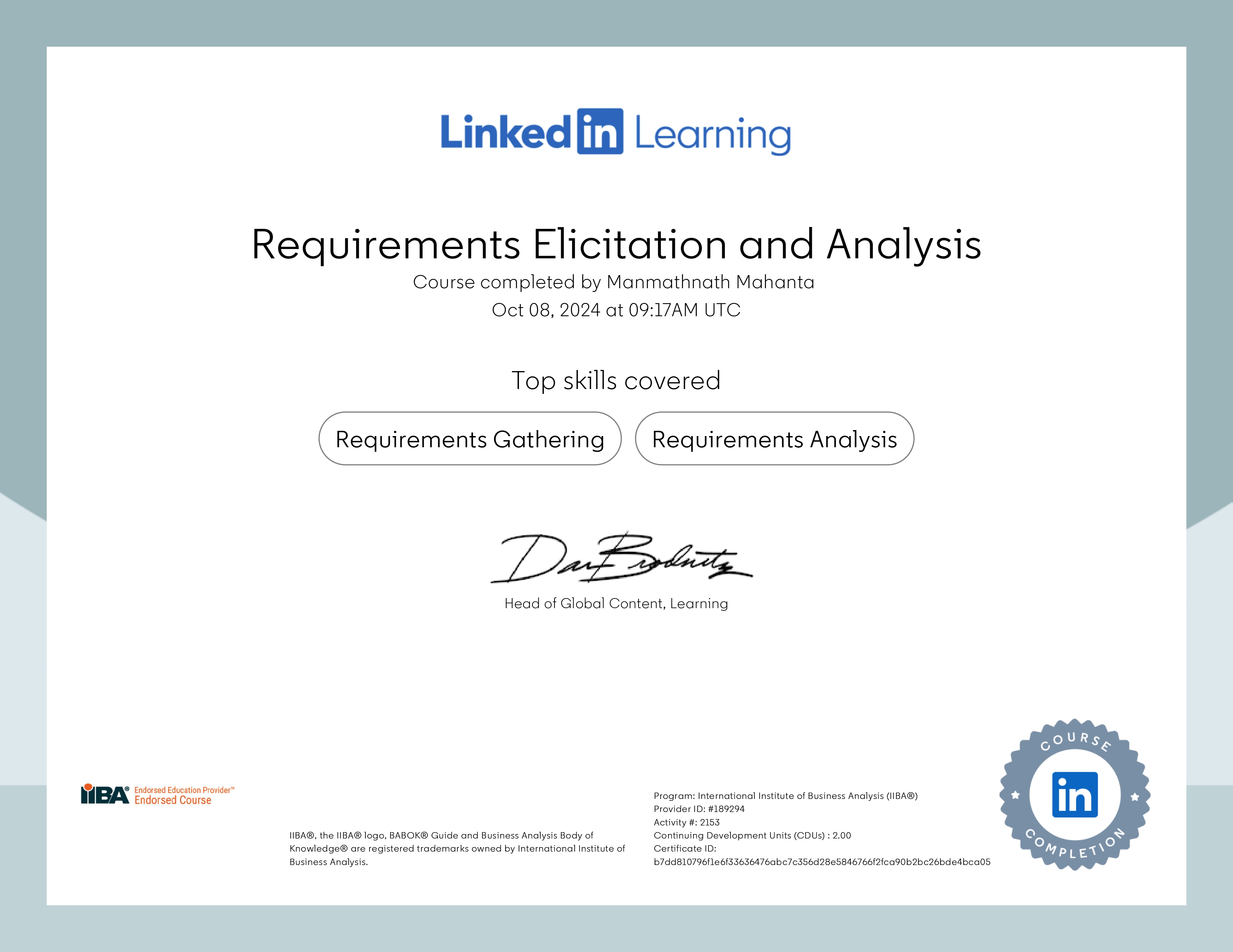 Requirements Elicitation and Analysis Certification